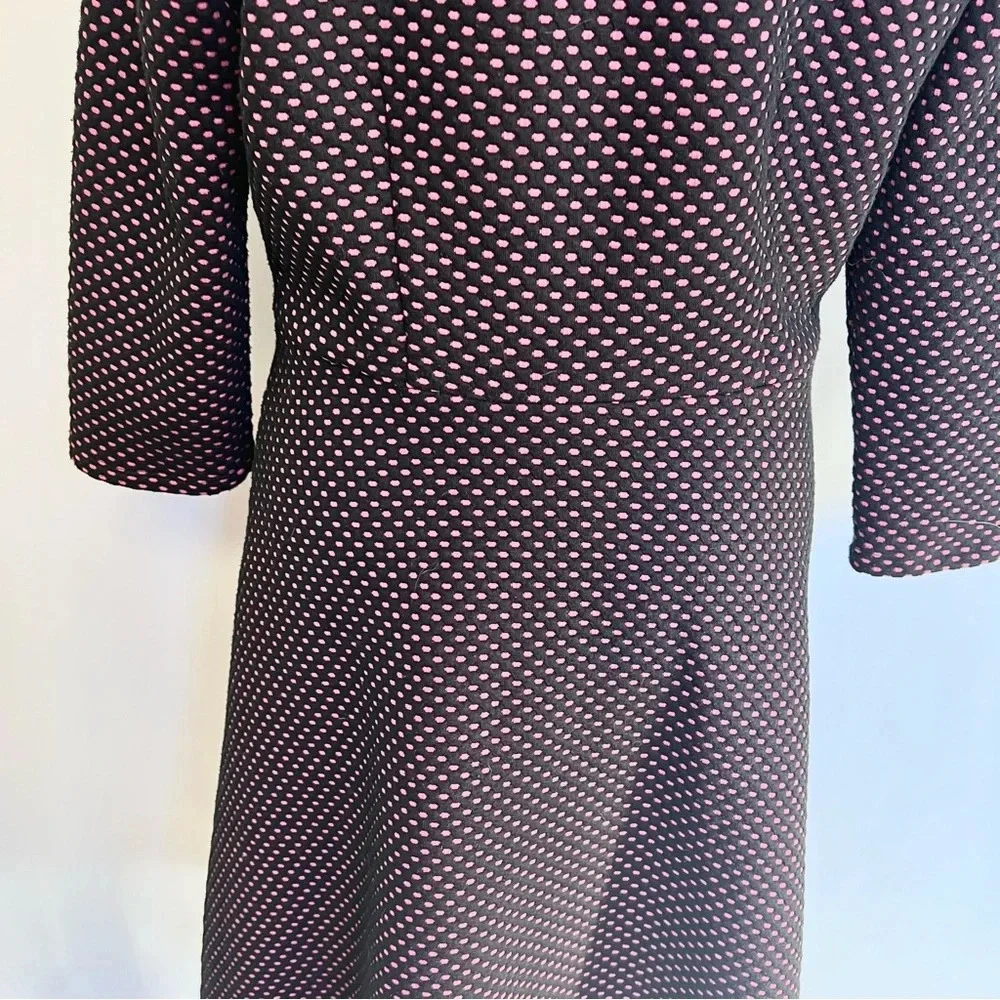 NY Collection A Line Polka Dot Dress Black Pink 3/4 Sleeve Back Zip Size Medium - Picture 11 of 15